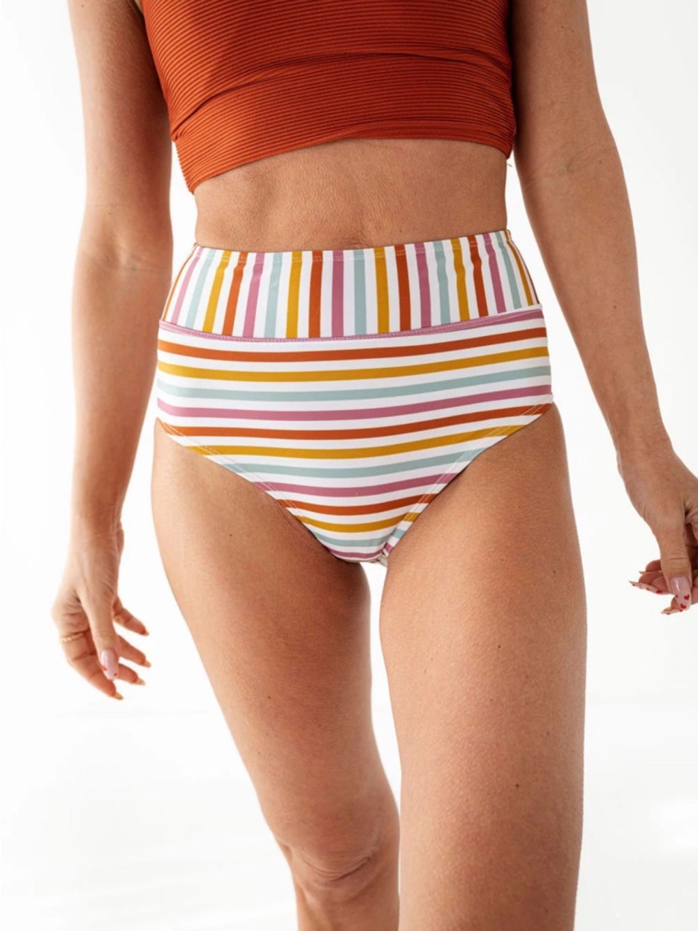 NWOT High-Waist Stripe Bikini Bottoms - Multi Stripe